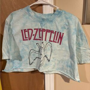 Zara Blue Tie-Dye Led Zeppelin Crop Top